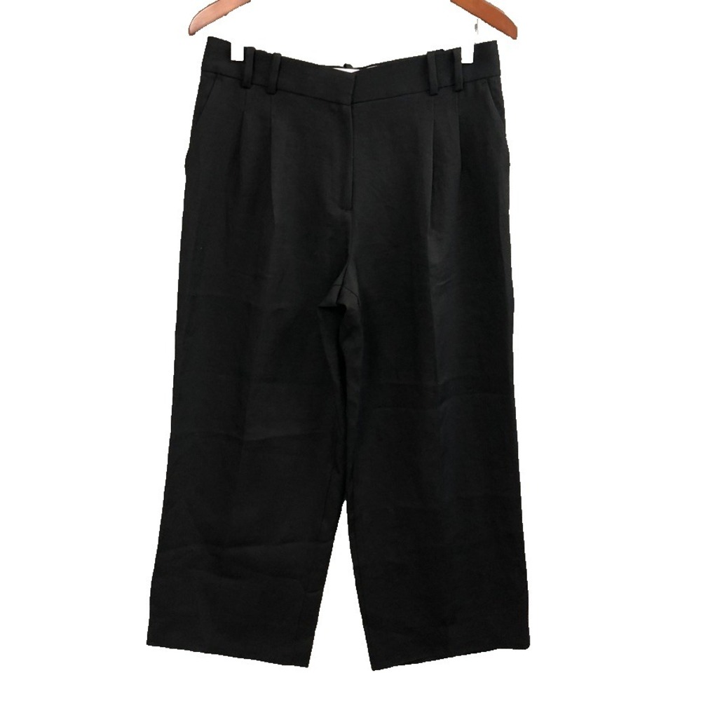 Zara Wide Leg Dress Pants Womens Medium Black Pleated Business Career Teacher‎